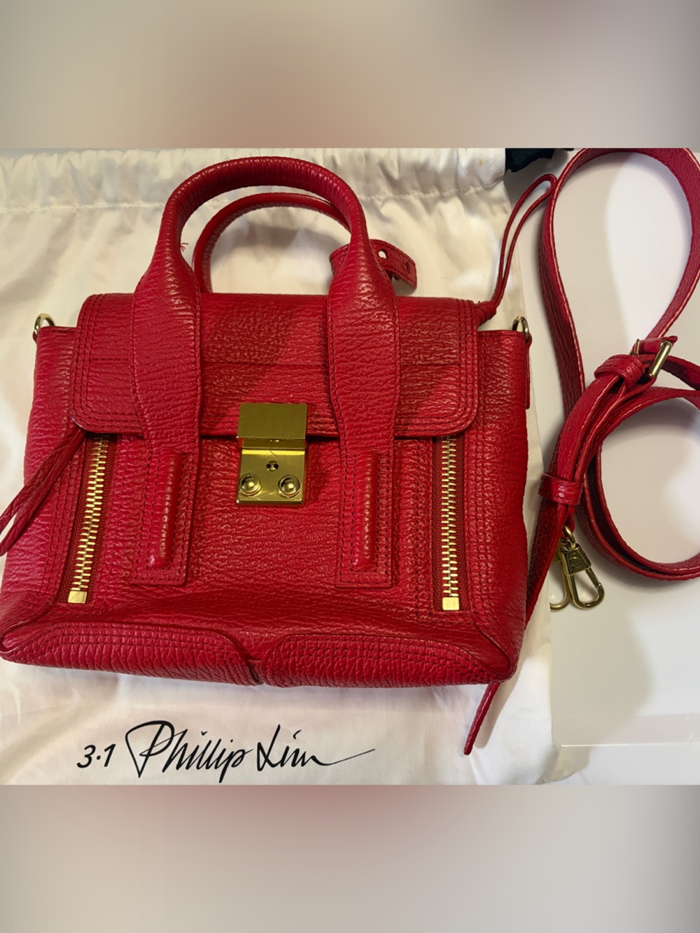 3.1 Phillip Lim Bright Red Mini Pashli Satchel with Gold Hardware